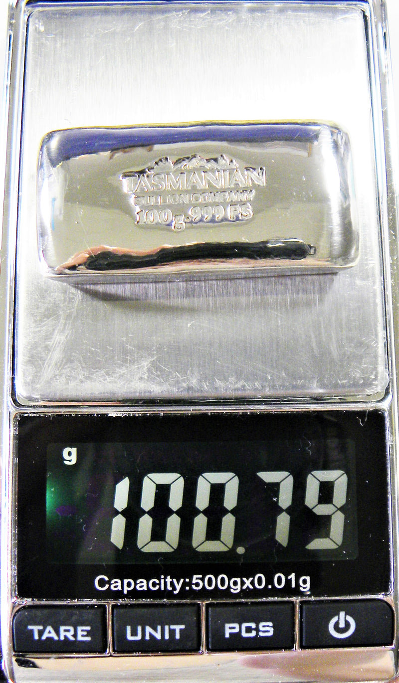 100g Hand Poured Fine Silver Bar .999