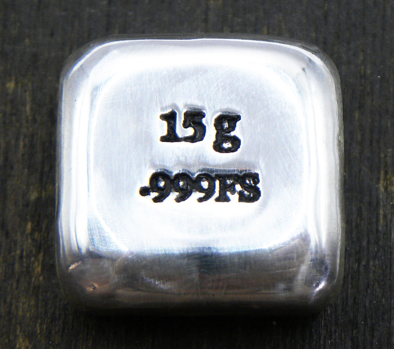 15g Hand Poured Fine Silver Bar .999 - Square