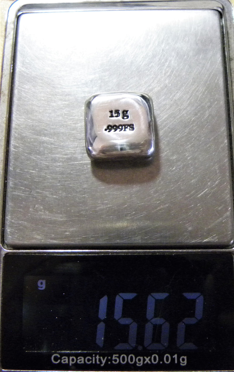 15g Hand Poured Fine Silver Bar .999 - Square