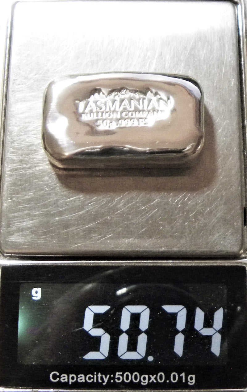 50g Hand Poured Fine Silver Bar .999