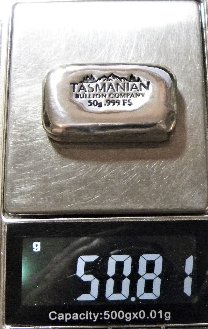 50g Hand Poured Fine Silver Bar .999