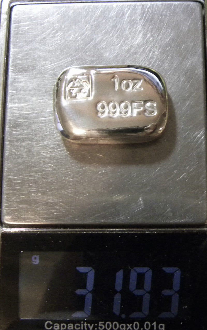 1oz Hand Poured Fine Silver Bar .999