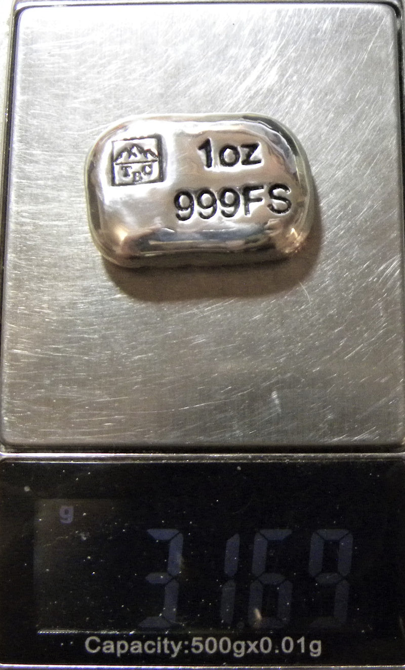 1oz Hand Poured Fine Silver Bar .999